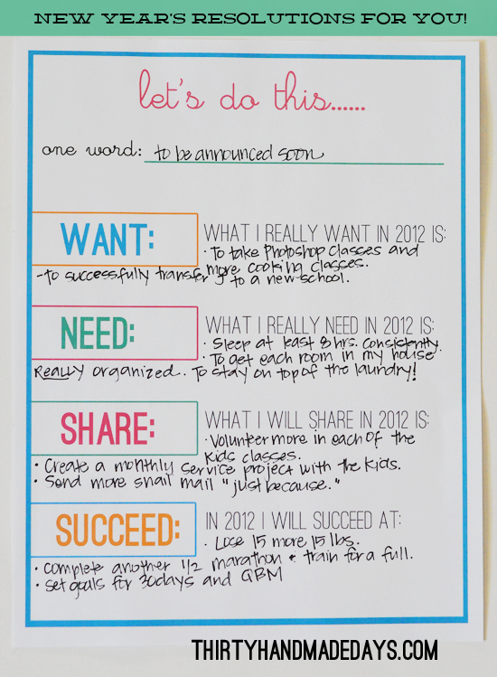 Updated New Year&rsquo;s Resolutions Printable