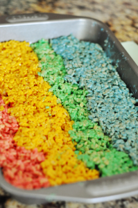 Rainbow rice krispie treats