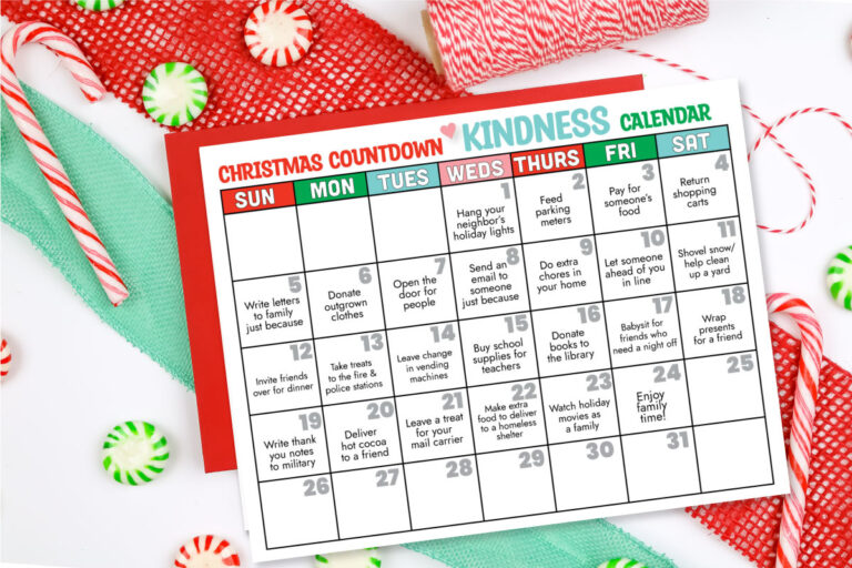 Kindness Christmas Countdown Calendar Printable from 30daysblog